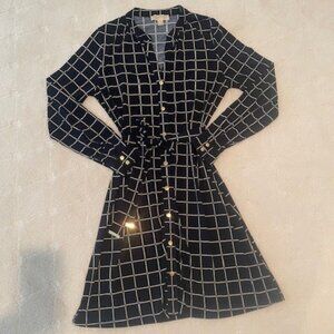 Michael Kors Blue Chain Print Belted Dress – LARGE